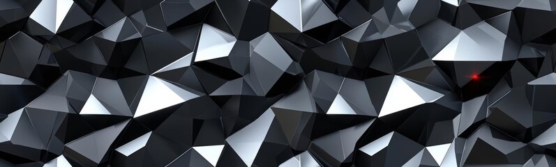 Fototapeta premium Seamless 3d render, abstract black crystal background, faceted texture, macro panorama, wide panoramic polygonal wallpaper , isolated on white background, , copy space for text,