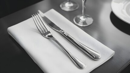 Silver Fork and Knife on a White Napkin