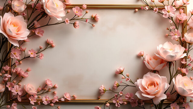 The rectangular border is composed of small and delicate vintage light pink gilded small floral decorations, forming a beautiful border with soft lines and graceful curves. Especially artistic and bea