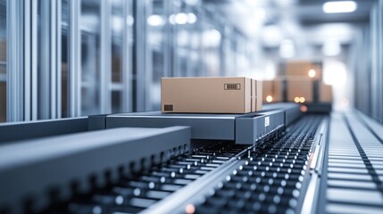 Fototapeta premium Conveyor Belt With Packages in a Warehouse