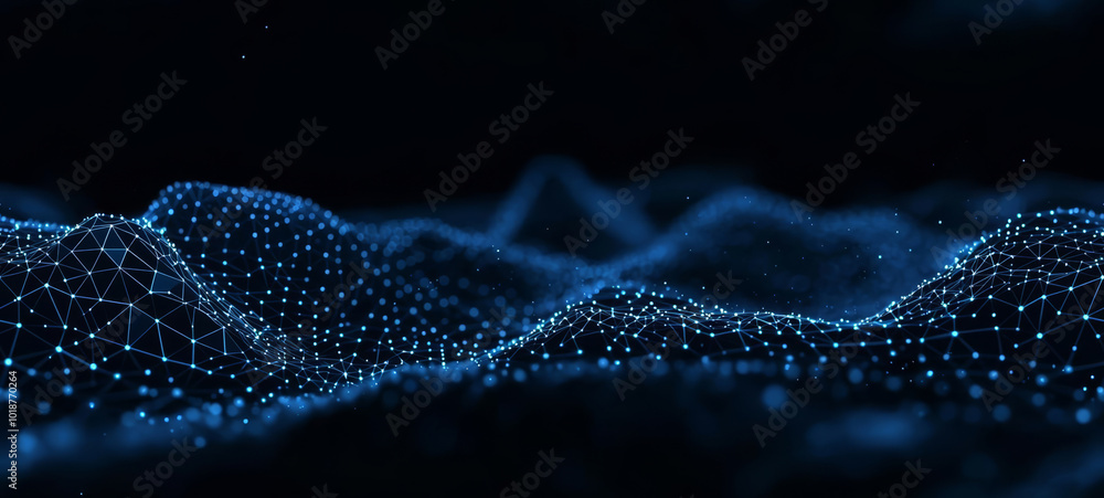 Poster seamless abstract digital background. space filled with polygons and dots. 3d wave. , isolated on wh