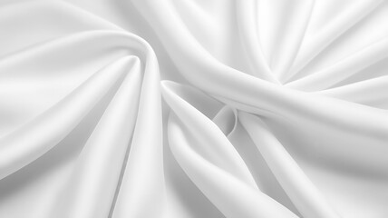 Close-up of rippled white silk fabric. White satin silk texture wrinkled background