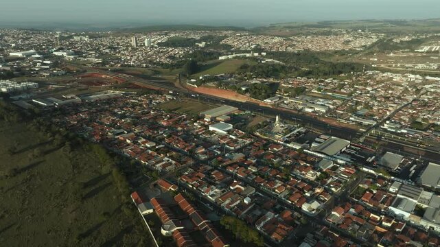 Aerial view of the city of Botucatu including the Royal District Villa, Imperial Park, Marajoara Park, and Central Park districts in Sao Paulo State, Brazil. 10/08/2024