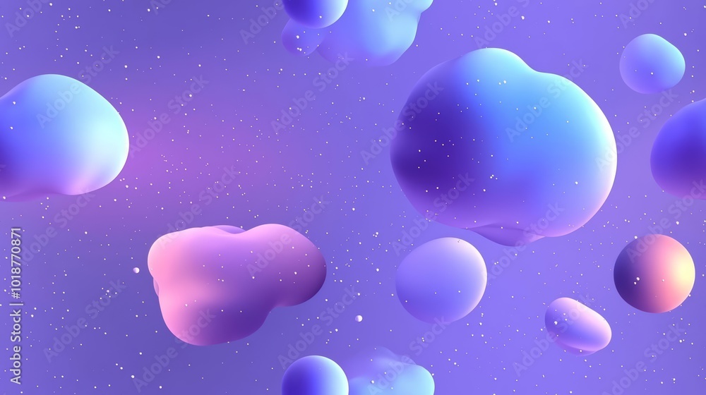 Poster seamless blue and purple gradient color floating liquid blob. 3d rendering picture. , isolated on wh