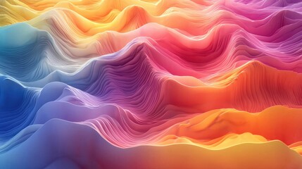 Obraz premium Colorful wave-like patterns create a vibrant abstract design resembling flowing fabric or soft hills at sunset