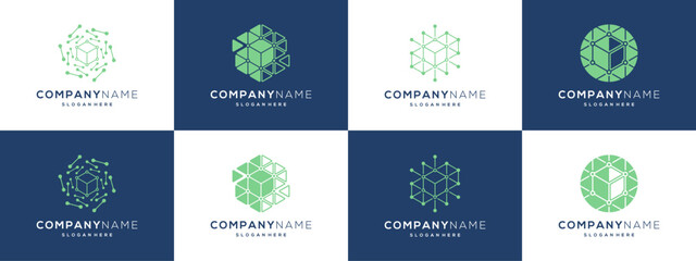 Collection of Box Cube with Lines Dot Connection logo design ideas. Trendy Technology Connection. Creative vector illustration based icon template.