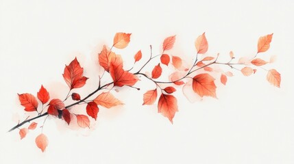 Watercolor Painting of Autumn Branch
