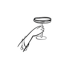Hand holding cocktail glass - hand drawn illustration with pencil texture. Organic doodle handmade vector drawing isolated on white background.