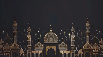 Fototapeta premium Golden Mosque Silhouette Against a Starry Night Sky