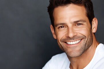 Obraz premium A man with a white shirt and a smile on his face. He is looking at the camera