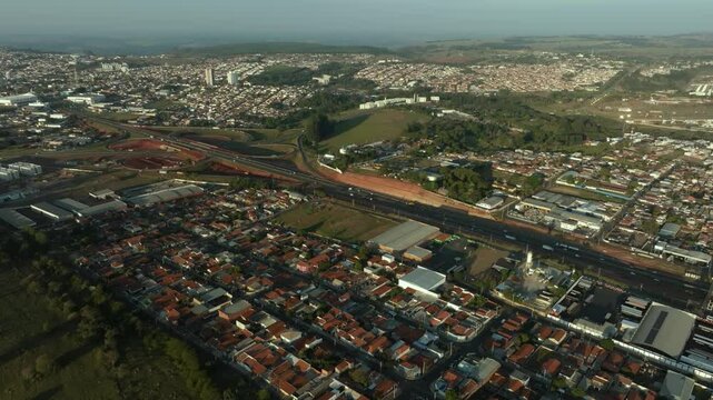 Aerial view of the city of Botucatu including the Royal District Villa, Imperial Park, Marajoara Park, and Central Park districts in Sao Paulo State, Brazil. 10/08/2024
