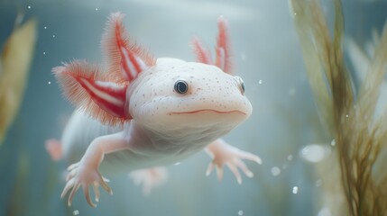Close-up of an Axolotl in a Tank