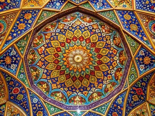 Exquisite Persian Painting Featuring Intricate Patterns and Rich Colors in Traditional Style