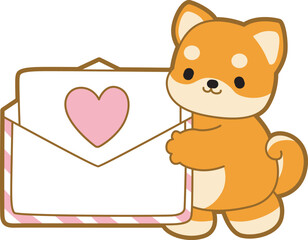 Cute puppy kawaii dog lovely animal vector icon. Fluffy Shiba Inu pet stickers. Happy doggy activities illustrations.