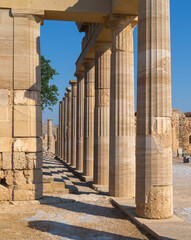 Ruins of ancient acropolis temple in Lindos, Rhodes