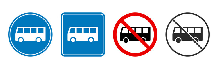Road signs with bus icons. Set of traffic symbols. Vector illustration © argentum