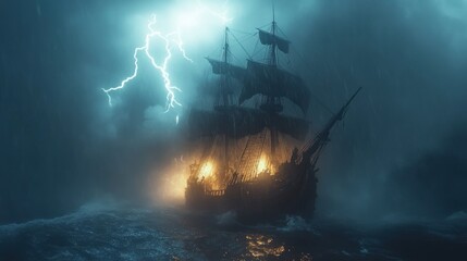 Ghost Ship in Stormy Seas