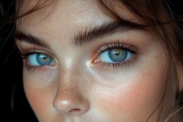 Fototapeta premium mesmerizing closeup of a womans eye capturing intricate iris details and long lashes soft natural makeup enhances her gaze creating a captivating and intimate portrait
