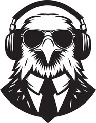 A Cute Eagle USA soldiers Listening to Music with Headphones