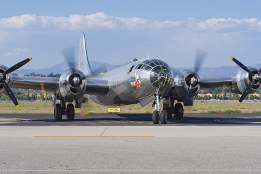 B-29 Superfortress 'DOC' shown taxiing, Camarillo Airport, California, United States, October 6, 2024.