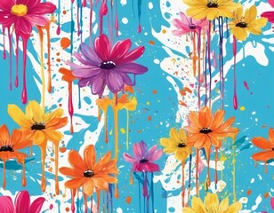 Colorful floral pattern with assorted flowers on a pale background suitable for fabric or wallpaper