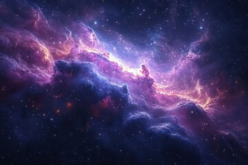 mesmerizing deep space scene with swirling nebula in vibrant purples and blues distant galaxies and starfields creating depth cosmic dust particles catching light