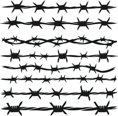 Set of barbed wire line silhouette vector illustration