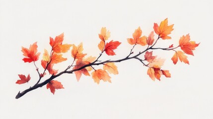 Fototapeta premium Watercolor Painting of a Branch with Autumn Leaves
