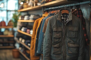 Fototapeta premium A green jacket displayed in a menswear store