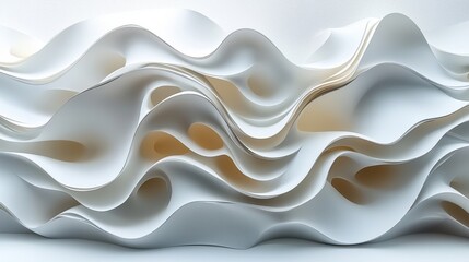 Fototapeta premium Intricate waves of textured white paper creating a dynamic and artistic composition against a soft, neutral background