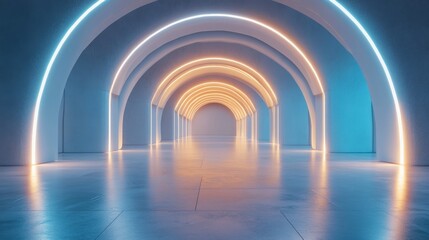Fototapeta premium Futuristic Archway with Neon Lights and Reflective Floor