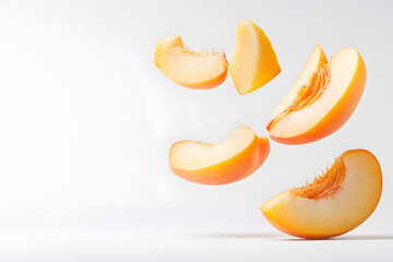 Falling Peach Slices and Peeled Peaches Isolated | Fresh and Juicy Summer Fruit for Culinary Delights