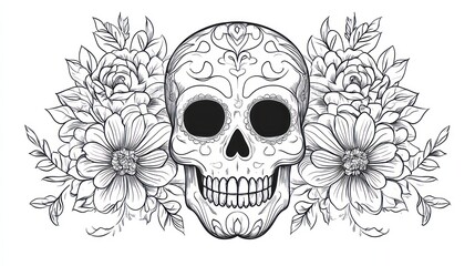 Obraz premium Sugar Skull with Flowers