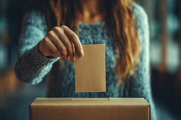 Female hand putting vote into ballot box, closeup