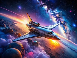 Obraz premium Futuristic Luxury Spaceship Gliding Through the Stars in a Vast Cosmic Landscape at Night