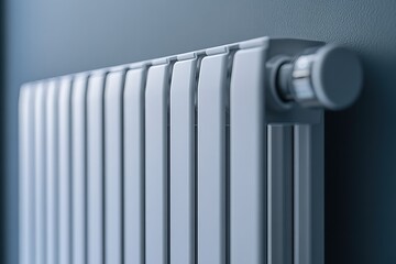 White heater radiator on grey wall background