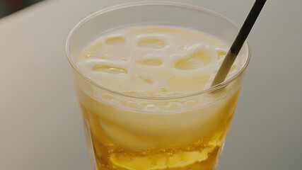 juice, beverage, drink  with fresh lemon in glass