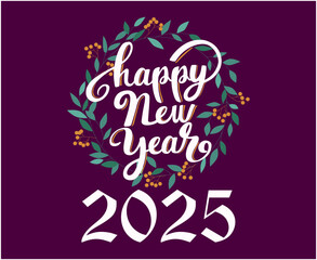 Happy New Year 2025 Design Festive Purple And White Abstract Illustration Vector