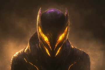 Fototapeta premium A Mysterious Figure in a Glowing Helmet with Intricate Details