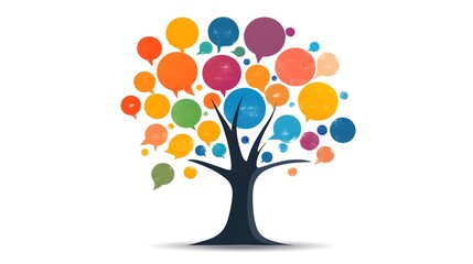 Vector logo of a tree made from speech bubbles, hearts