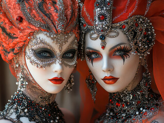 Creative Carnival party mask and costume combos images featuring matching and elaborate designs for a cohesive look