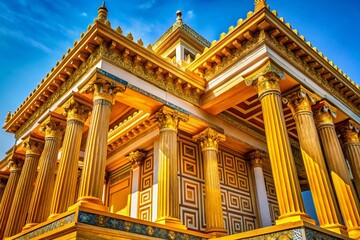 Golden Greek Architecture with Intricate Patterns and Textures Showcasing Timeless Elegance