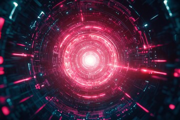 Fototapeta premium Abstract Futuristic Tunnel with Glowing Pink Lines and Circular Pattern