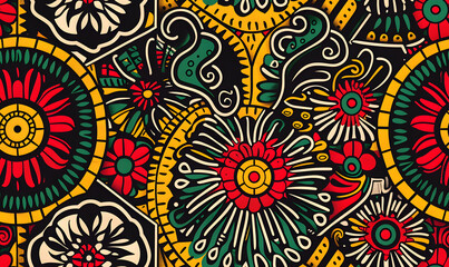 african tribal seamless geometric pattern with colorful shapes and intricate mandala designs