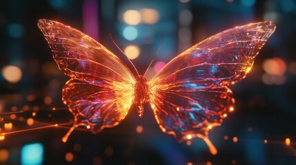 Glowing Butterfly in City Lights