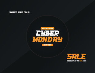 Cyber Monday. Cyber Monday banner sale with black background, vector illustration.