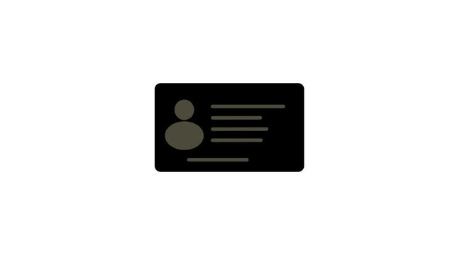 ID Card icon animation on the white background. Identification card outline icon. Driver's license Identification card symbol.