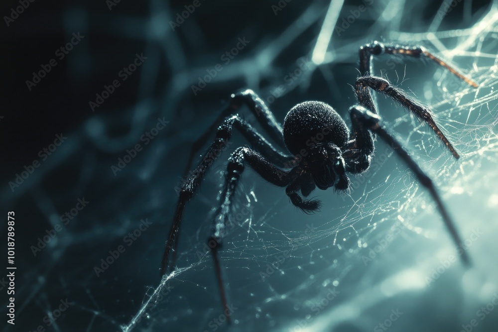 Poster a spider sits on its intricate web, ready to catch prey