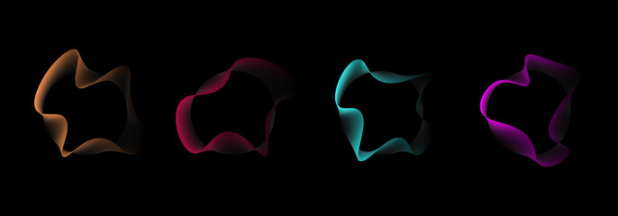 colorful flowing wavy lines circle rings set