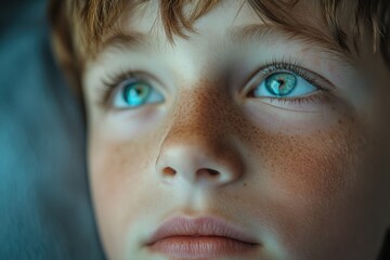 A young child's face with striking blue eyes, suitable for use in illustrations or as a reference image
